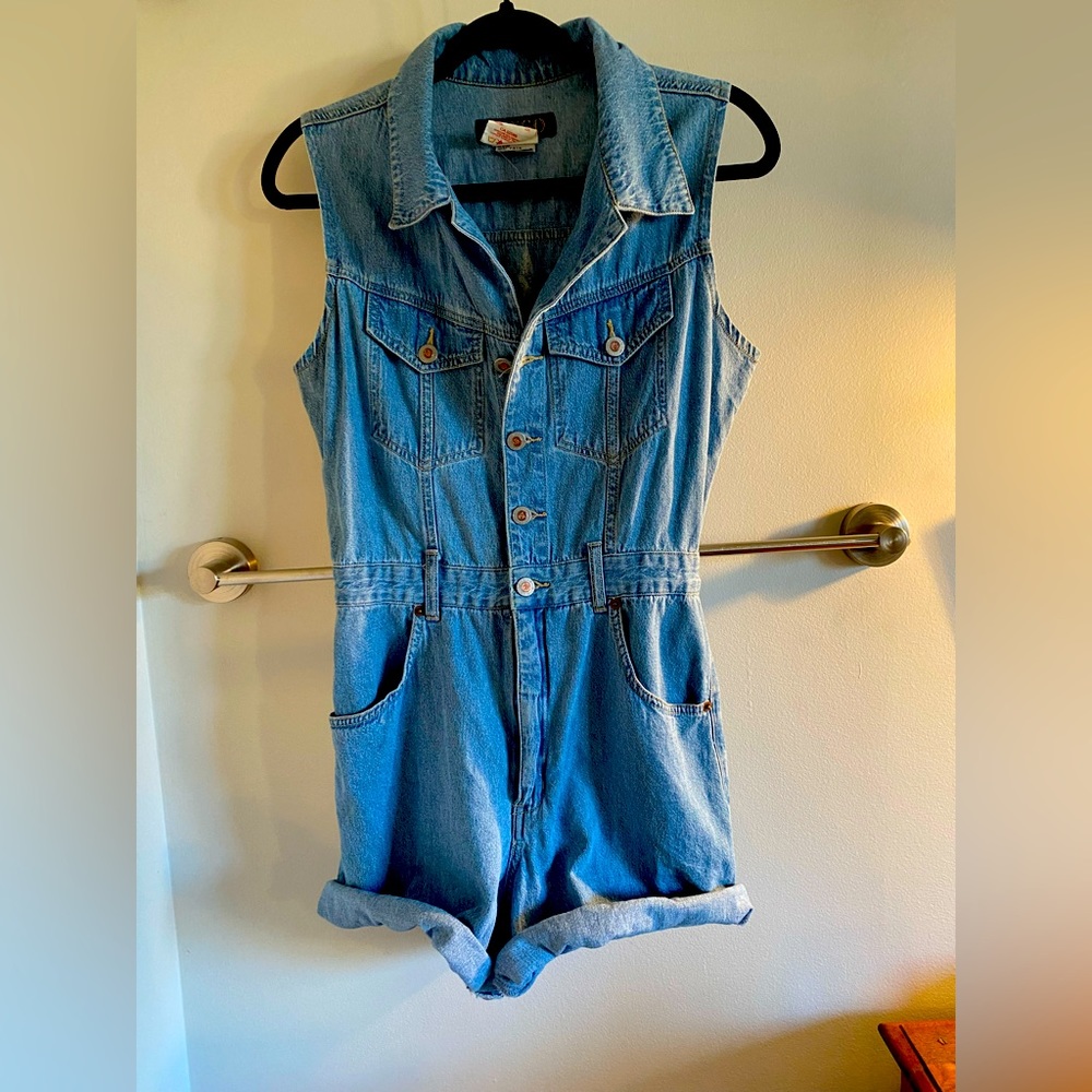 Vintage jean short romper